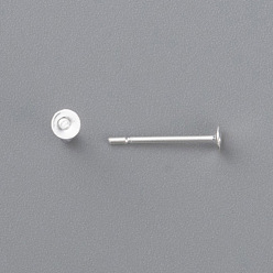 Серебро 304 Выводы серьги из нержавеющей стали шпилька, плоско-круглые, серебряные, 3x0.3 мм, штифты : 0.7 мм