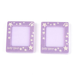 Сливовый Непрозрачные кабошоны из смолы, квадрат со звездой и надписью «медвежонок», слива, 38.8x34x6.2~7.1 мм