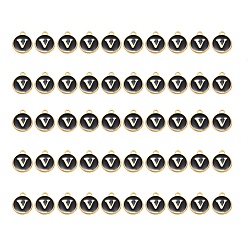 Letter V Подвески из позолоченного сплава, с эмалью, эмалированные блестки, плоско-круглые, чёрные, letter.v, 14x12x2 мм, отверстие : 1.5 мм, 50 шт / коробка