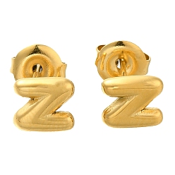 Letter Z 304 из нержавеющей стали серьги, реальный 14 k позолоченный, ионное покрытие (ip), Письмо Z, 6.5x7 мм