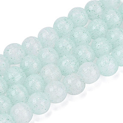 Cyan Clair Colliers de perles en verre imitation œil de chat, ronde, cyan clair, 6~6.5mm, Trou: 0.9~1mm, Environ 67~70 pcs/chapelet, 14.57~15.16 pouce (37~38.5 cm)