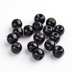 Black Natural Maple Wood Beads, Dyed, Round, Black, 12x10.5mm, Hole: 3mm, about 1800pcs/1000g