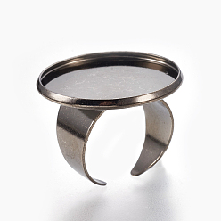 Gunmetal Brass Cuff Rings, Open Rings Components, Flat Round, Gunmetal, Tray: 25mm, 18mm