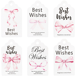 Pink 120шт. 6 стили День благодарения, слова, наилучшие пожелания, бантик, печатная бумага, благодарственные подарочные бирки, с джутовым шнуром 10m, розовые, 7x4x0.04 см, 20 шт / стиль