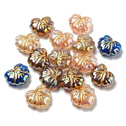 Mixed Color Opaque Acrylic Beads, Golden Metal Enlaced, Leaf, Mixed Color, 16x18.5x7.5mm, Hole: 1.4mm