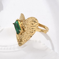 Настоящее золото 18K 304 из нержавеющей стали Манжета кольца для женщин, сердце, с кубического циркония, реальный 18 k позолоченный, 19.5 мм, внутренний диаметр: 17.5 мм