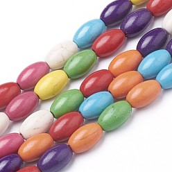 Color mezclado Cuentas de turquesas sintéticas hebras, teñido, arroz, color mezclado, 12x7~7.5 mm, agujero: 1.6 mm, sobre 32 unidades / cadena, alrededor de 15 pulgada