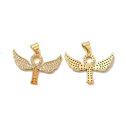 Прозрачный Подвески из экологически чистой латуни с микропаве из кубического циркония, долговечный, без свинца и без кадмия, ангельское очарование, реальный 18 k позолоченный, прозрачные, 19x26x2.5 мм, отверстие : 4x3.5 мм