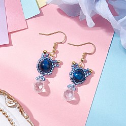 Синий Серьги-подвески в форме кошки из натурального тигрового глаза и сердолика, с 304 крючками для сережек из нержавеющей стали и стеклянной бусиной, золотые, синие, 45x14.5 мм