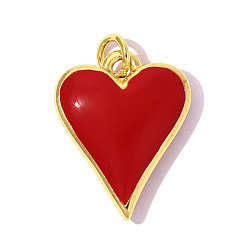 Красный Латунь эмаль подвески, шарма сердца, с целью перехода в кольце, ионное покрытие (ip), долговечный, реальный 18 k позолоченный, красные, 21x15 мм, отверстие: 3.30 мм