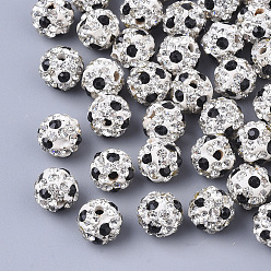 Crystal Polymer Clay Rhinestone Beads, Round, Crystal & Jet, 8mm, Hole: 1.5mm