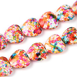 Темно-Оранжевый С напылением окрашенные синтетические бирюзовые бусинки, сердце, темно-оранжевый, 13~13.5x14~14.5x6~7 мм, отверстие : 0.9~1 мм, около 30 шт / нитка, 15.16~15.35 дюйм (38.5~39 см)