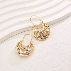 Цветок Серьги-кольца из латуни, реальный 18 k позолоченный, цветок, 23x25 мм