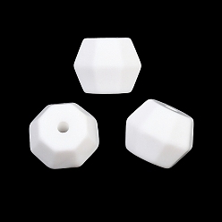 White Silicone Beads, Polygon, Faceted, White, 11x15mm, Hole: 2mm