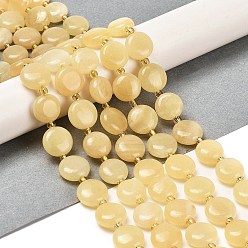 Yellow Jade Natural Yellow Jade Beads Strands, with Seed Beads, Flat Round, 10~10.5x4~5mm, Hole: 0.8mm, about 32pcs/strand, 15.47''(39.3cm)