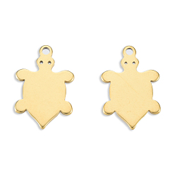 Настоящее золото 18K Ионное покрытие (ip) 201 брелоки из нержавеющей стали, черепаха, реальный 18 k позолоченный, 15x10x1 мм, отверстие : 1.2 мм