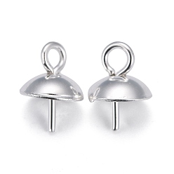 Серебро 304 кулоны булавки жемчужные колышки стаканчики нержавеющие, за половину пробурено бисера, серебряные, 8.5x6 мм, отверстия: 2 мм, штифты: 0.8 мм