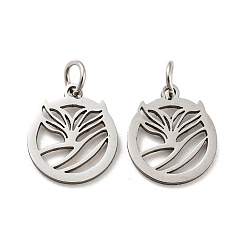Нержавеющая Сталь Цвет Не тускнеющие лазерные 304 подвески из нержавеющей стали, с целью перехода в кольце, плоские круглые с цветком, цвет нержавеющей стали, 14x12x1 мм, отверстие : 3 мм
