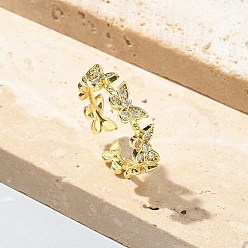 Настоящее золото 18K Кольца-манжеты с бабочкой из прозрачного кубического циркония, украшения из латуни для женщин, долговечный, стойки покрытие, без свинца и без кадмия, реальный 18 k позолоченный, 5 мм, внутренний диаметр: 17 мм