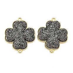Клевер Подвески-соединители из латуни с друзовой смолой, реальный 18 k позолоченный, долговечный, без кадмия и без свинца, стойки покрытие, серые, клевер, 31x26x8 мм, отверстие : 1.8 мм