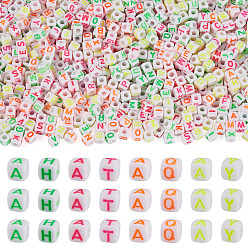 (52) Непрозрачная лаванда 1332 шт 4 цвета непрозрачные акриловые бусины, Эмаль стиле, куб с письмом, разноцветные, 4.5x4.5x4.5 мм, отверстие : 2 мм, о 333шт / цвет