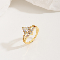 Золотой Латунные кольца с микропаве из кубического циркония, двухслойные, слеза, золотые, слеза: 14 мм, размер США 6 (16.5 мм)