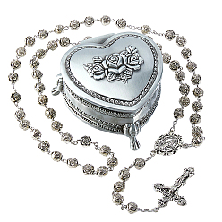 Античное Серебро 1Крест Девы Марии из пластикового сплава и четок, с 1коробками для хранения ювелирных изделий из сплава в форме сердца из поликарбоната, античное серебро, 35.98 дюйм (91.4 см)