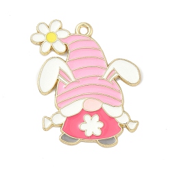 Кролик Пасхальные подвески из эмали, чары гнома, золотой свет, розовые, 30x24.5x1 мм, отверстие : 1.8 мм
