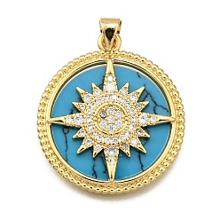 Солнце Стойка металлическая латунная микропрофилированная кубическая циркония подвески, плоско-круглые, cmолой, без кадмия и без свинца, долговечный, реальный 18 k позолоченный, солнце, 28x25x3 мм, отверстие : 5x3.5 мм