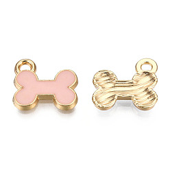 Pink Талисман из сплава, с эмалью, без кадмия и без свинца, золотой свет, кость, розовые, 11.5x13x2 мм, отверстие : 1.6 мм