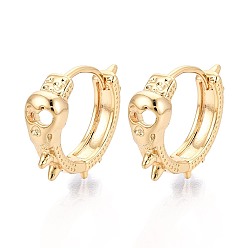 Настоящее золото 18K Латунные серьги обруча, череп, без никеля , реальный 18 k позолоченный, 15.5x5.5 мм, штифты : 1 мм