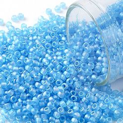 (163F) Matte Transparent AB Aqua Toho runde Rocailles, japanische Rocailles, (163 f) matt transparent ab aqua, 11/0, 2.2 mm, Bohrung: 0.8 mm, ca. 50000 Stk. / Pfund