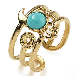 Синтетическая Бирюза Синтетический бирюзовые перстни, Кольцо для руки Хамса 304 Многослойные открытые манжетные кольца из нержавеющей стали с ионным покрытием (IP), реальный 18 k позолоченный, 15 мм, регулируемый