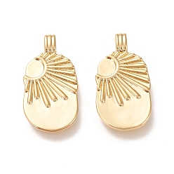 Настоящее золото 18K Латунные подвески, долговечный, овальные с солнцем, реальный 18 k позолоченный, 24.3x12.5x1.6 мм, отверстие : 3x1.5 мм