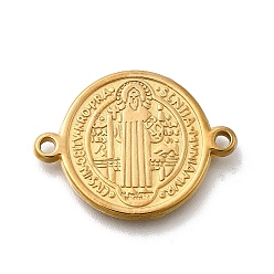 Настоящее золото 18K 304 подвески-крестики в виде медали святого Бенедикта из нержавеющей стали, плоские круглые ссылки, ионное покрытие (ip), реальный 18 k позолоченный, 25x19x2 мм, отверстие : 1.6 мм
