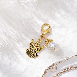 Прозрачный Подвесные украшения в виде ангела из сплава в тибетском стиле, с подвесками из гальванического стекла и застежками-лобстерами из цинкового сплава, прозрачные, 36 мм