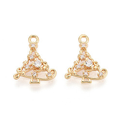 Прозрачный Латунные микро проложить кубического циркония прелести, рождественская елка, долговечный, без никеля , реальный 18 k позолоченный, прозрачные, 15x12x2.5 мм, отверстие : 1.4~1.5 мм