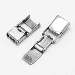 Stainless Steel Color Rectangle 201 Stainless Steel Watch Band Clasps, Stainless Steel Color, 32x9x4mm, Hole: 1x7mm