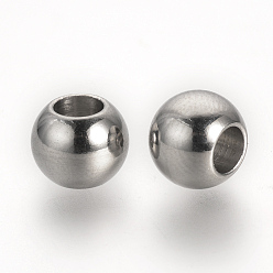 Stainless Steel Color 304 Stainless Steel European Beads, Large Hole Beads, Rondelle, Stainless Steel Color, 8x6mm, Hole: 4mm