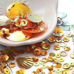 Оранжевый Радужные бусины, звенья и подвески из ПВХ с пайетками/пайетками, разнообразные, цветок/снежинка/овал, оранжевые, 4~20x4~20x0.3~6 мм, отверстие : 0.8~4 мм, около 131 шт / упаковка