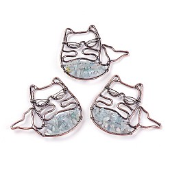 Aquamarine Natural Aquamarine Big Pendants, with Brass Findings, Animal, Red Copper, 44x50x6mm