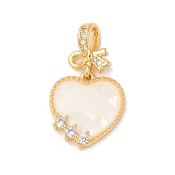 White Rack Plating Brass Enamel Micro Pave Clear Cubic Zirconia Pendants, with Shell, Long-lasting Plated, Cadmium Free & Lead Free, Real 18K Gold Plated, Heart Charm, White, 14x12.5x2.5mm, Hole: 3x2mm