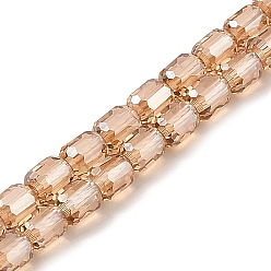 Сэнди Коричневый Гальванизируйте прозрачное стекло бисер нитей, граненые, колонка, песчаный коричневый, 5.5x4 мм, отверстие : 1 мм, около 75 шт / нитка, 15.55~15.67 дюйм (39.5~39.8 см)