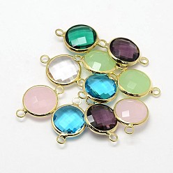 (52) Непрозрачная лаванда Золотистые латунные стеклянные соединители, плоско-круглые, разноцветные, 16x11x5 мм, отверстие : 2 мм