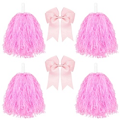 Бледно-Розовый Пластиковые помпоны для черлидинга цветы для черлидинга, заколки-крокодилы из полиэстера с бантиками для волос для женщин и девочек, розовый жемчуг, 280 мм, 4 шт