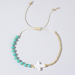 Нефрит Винтажные богемные браслеты из ракушек и нефритовых бусин в виде крестов., регулируемые браслеты шнур, 11.02 дюйм (28 см)