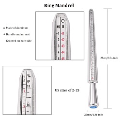 Platinum Jewelry Measuring Tool Sets, with Aluminium Ring Size Sticks Ring Mandrel and Alloy American Calibration Ring Sizers Professional Model, Platinum, Stick: 250x25mm, Ring: 11~22mm, 28pcs/set