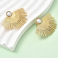 Fan 201 серьги-гвоздики из нержавеющей стали и АБС-пластика с жемчугом, с 304 штифтов из нержавеющей стали, вакуумное покрытие pvd, золотые, вентилятор, 33x45 мм