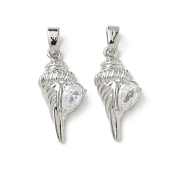 Платина Латунные микро проложить кубического циркония подвески, форма раковины, платина, 20.5x9.5x5 мм, отверстие : 3x5 мм