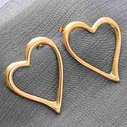 Настоящее золото 18K 304 из нержавеющей стали серьги, полые сердца, ионное покрытие (ip), реальный 18 k позолоченный, 44x36 мм